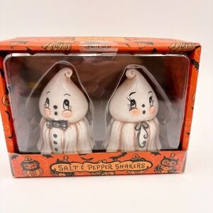 Johanna Parker Halloween Ghost Salt and Pepper Shakers Vintage Style Ceramic Set